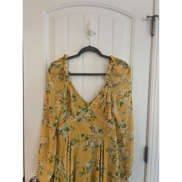 Sau Lee Georgia Long Sleeve V-Neck Floral Asymmetrical Hem Midi Dress Size 6‎ - Picture 5 of 8
